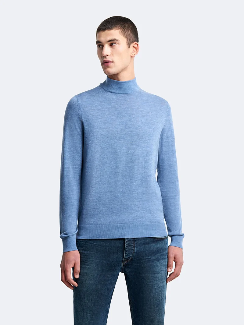 Pull col cheminée en laine mérinos