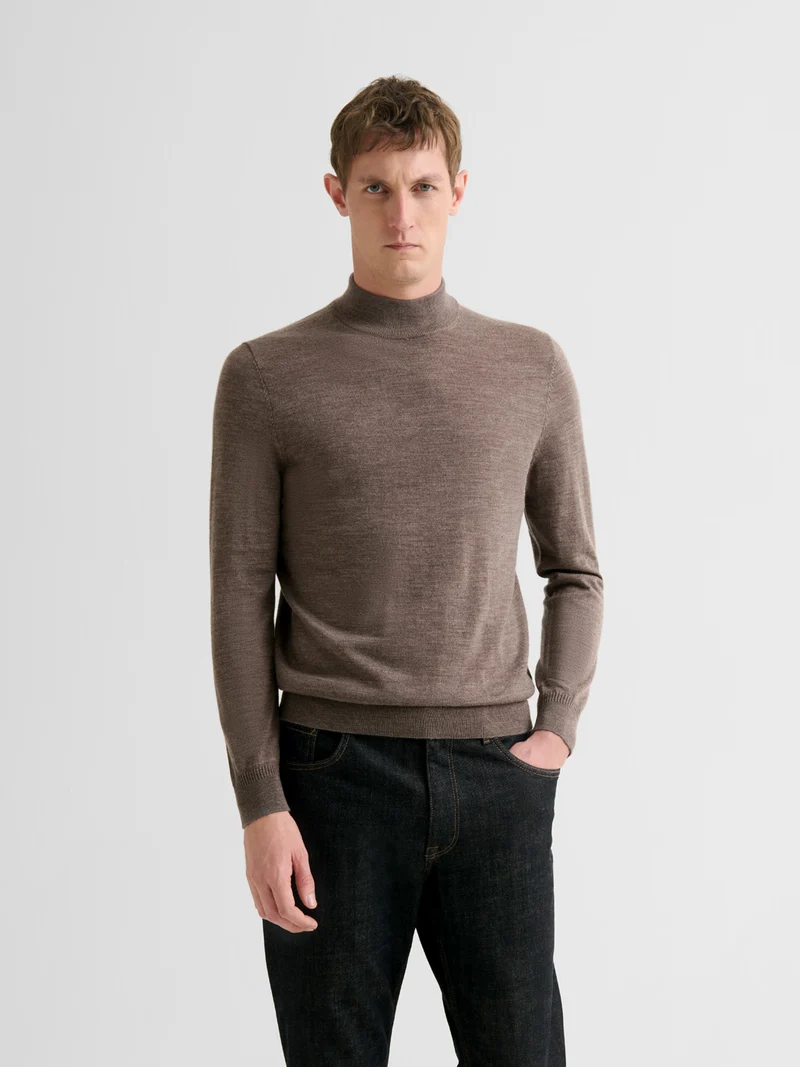 Pull col cheminée en laine Mérinos