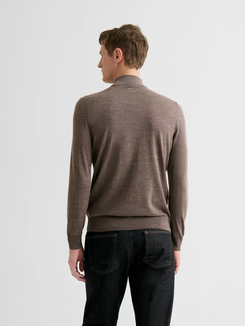Pull col cheminée en laine Mérinos
