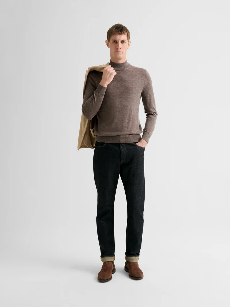Pull col cheminée en laine Mérinos