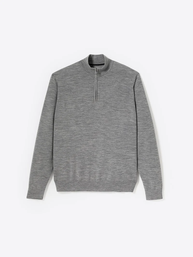 Pull col cheminée zip 100% laine mérinos