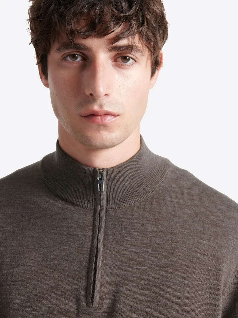 Pull col cheminée zip 100% laine mérinos