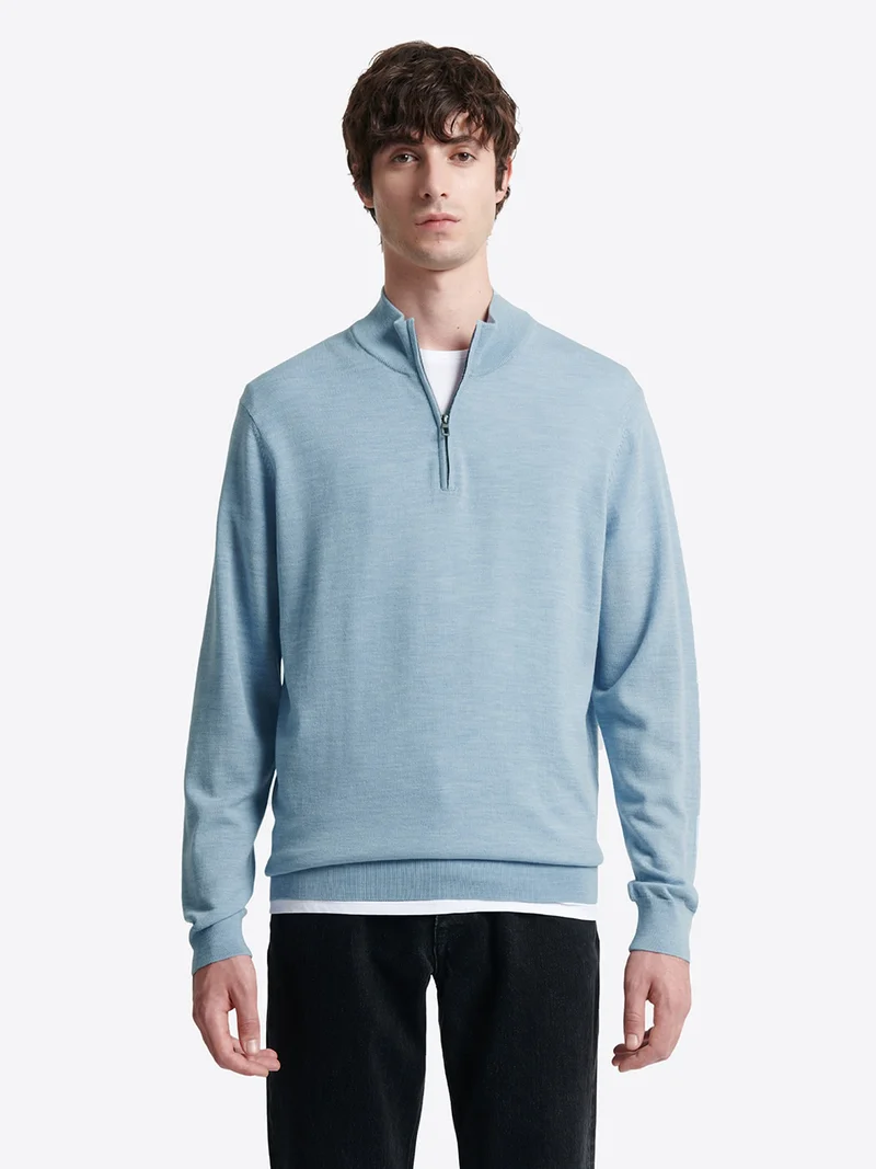 Pull col cheminée zip 100% laine mérinos