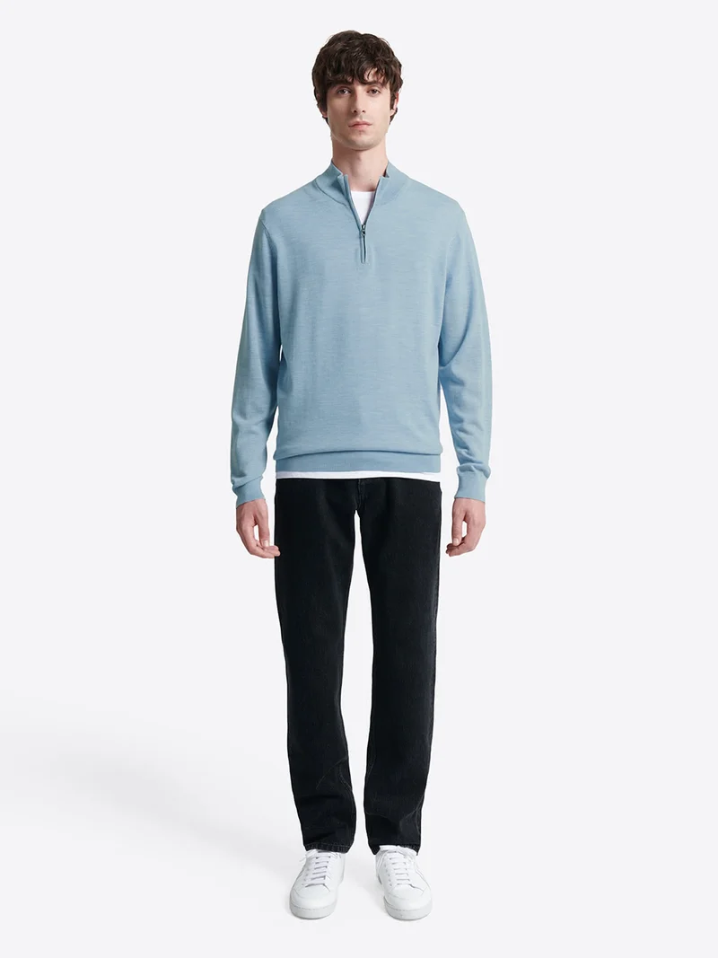 Pull col cheminée zip 100% laine mérinos