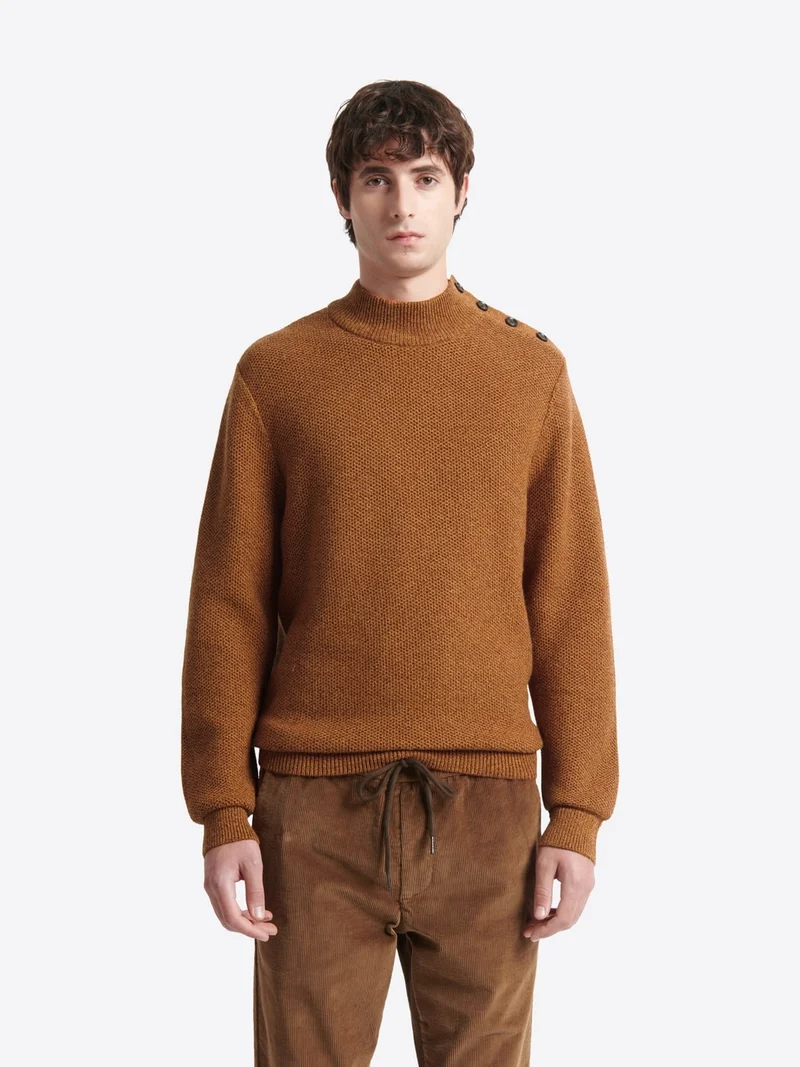 Pull col cheminée chiné épaule boutonnée
