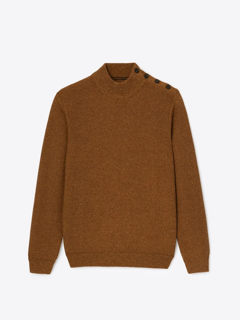 Pull col cheminée chiné épaule boutonnée