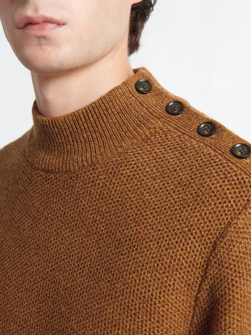 Pull col cheminée chiné épaule boutonnée