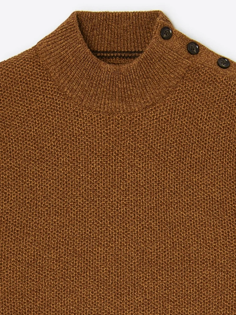 Pull col cheminée chiné épaule boutonnée