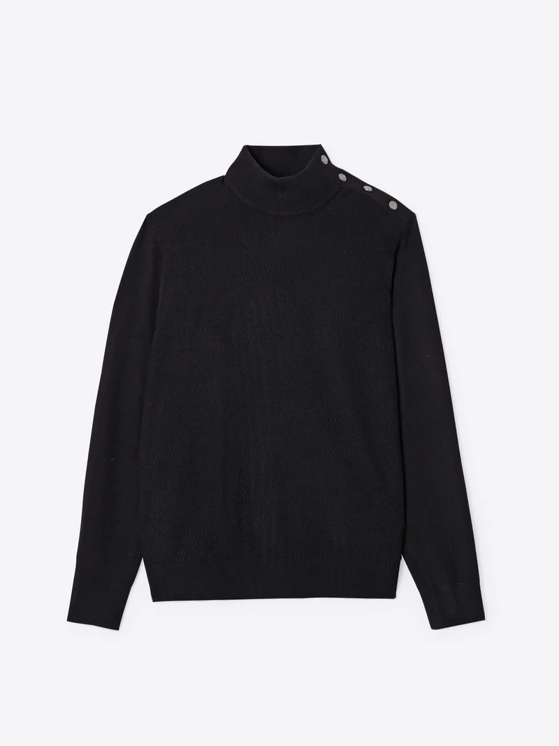 Pull col cheminée épaule boutonnée