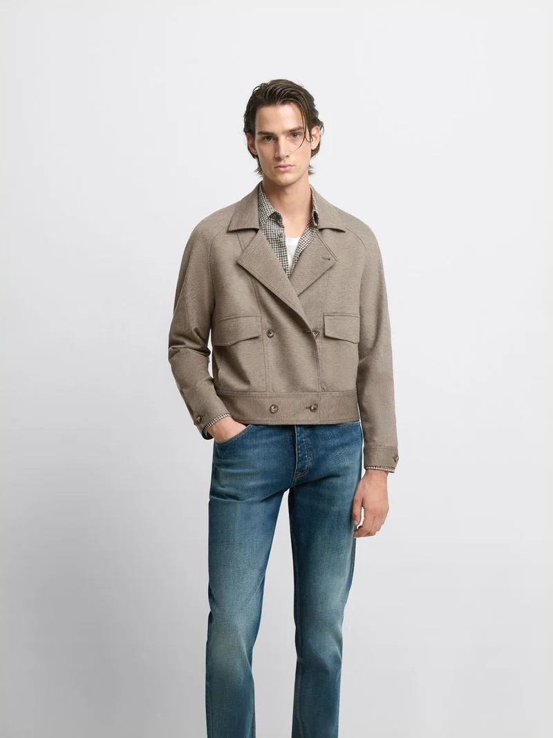 Blouson croisé droit col chemise