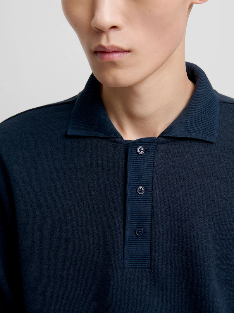 Polo manches longues col boutonné