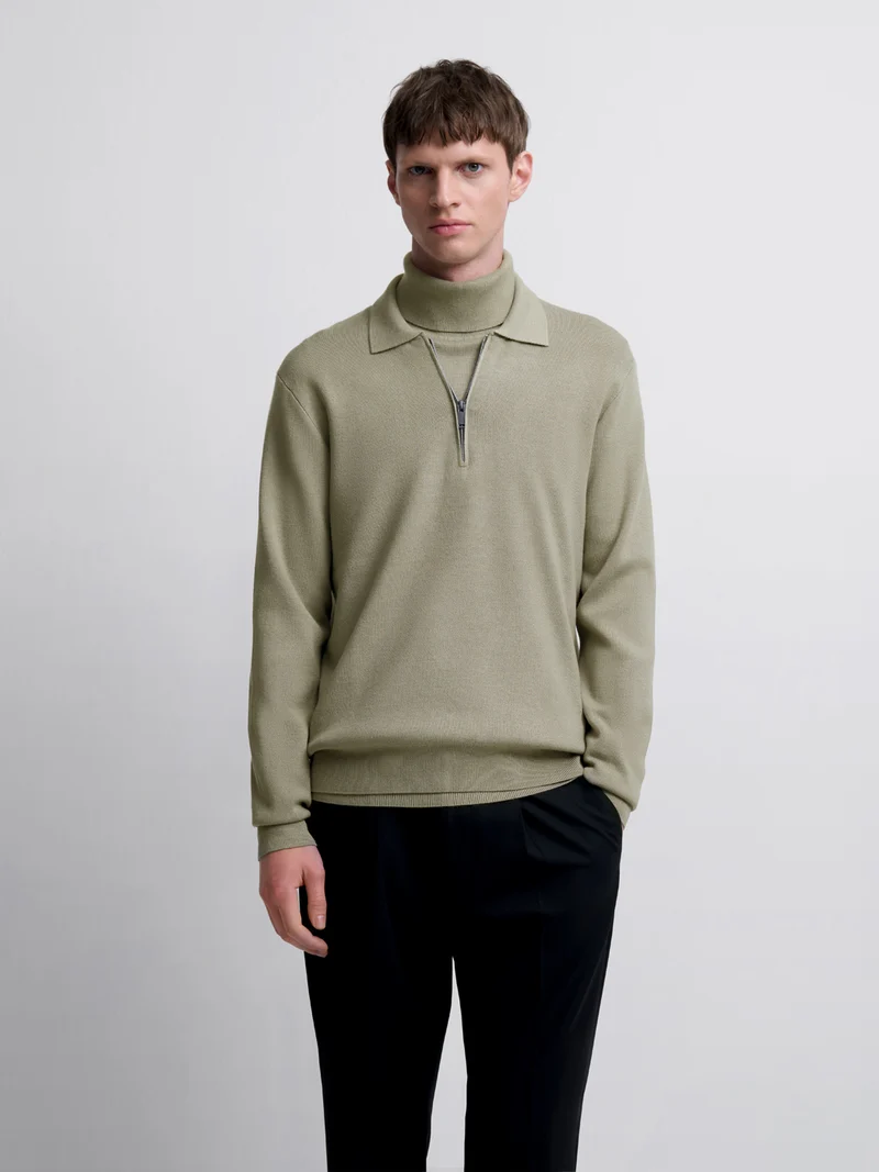 Pull col polo zippé en viscose certifiée