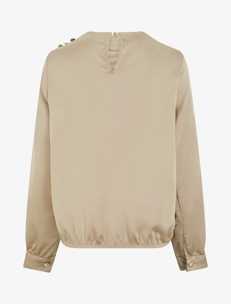 Top boule satiné à col bénitier et boutons - Beige