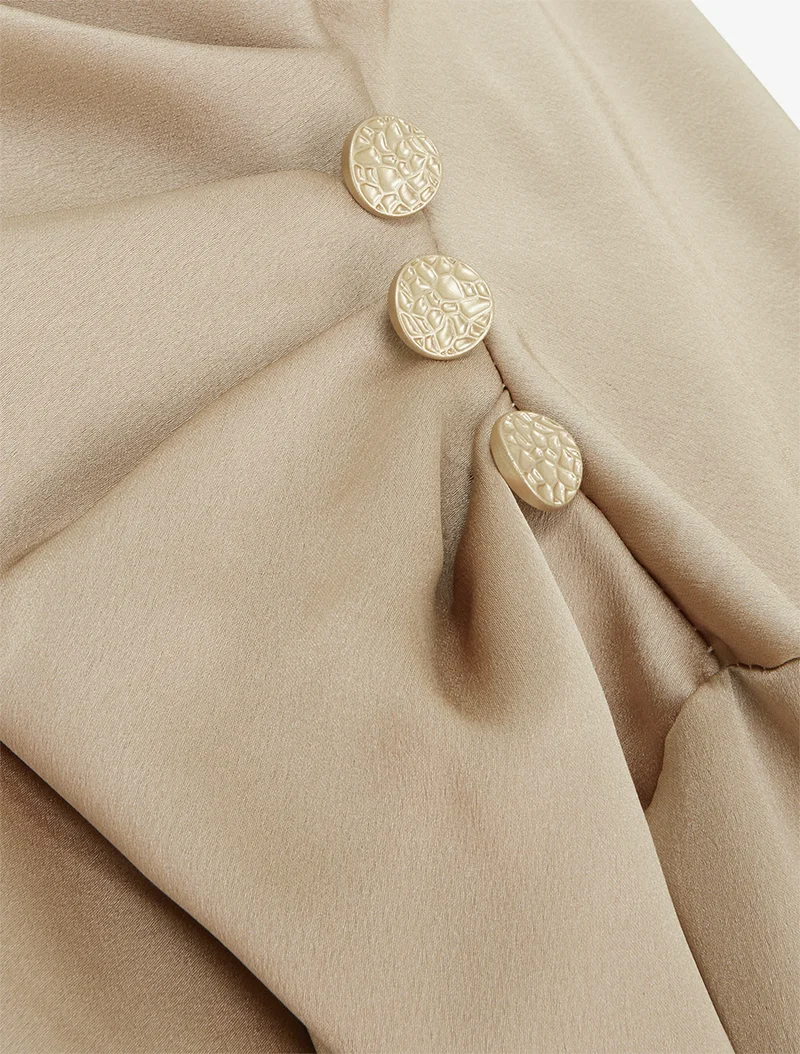Top boule satiné à col bénitier et boutons - Beige