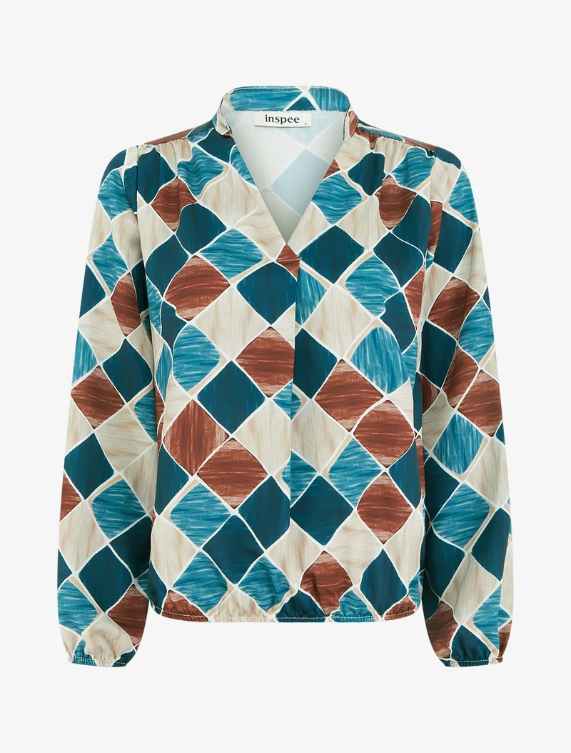 Top boule satiné à imprimé graphique - Bleu canard