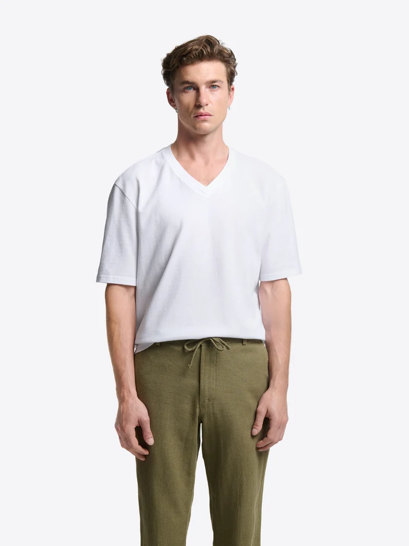T-shirt col V effet crêpé