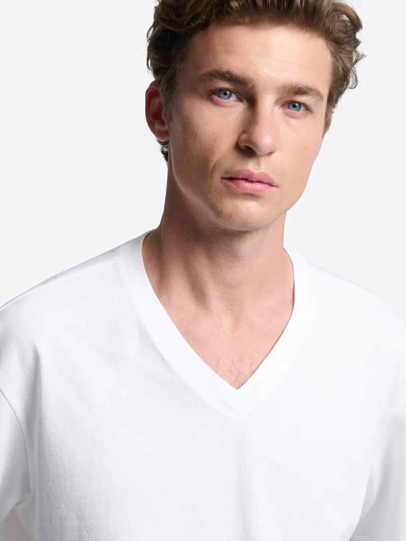 T-shirt col V effet crêpé
