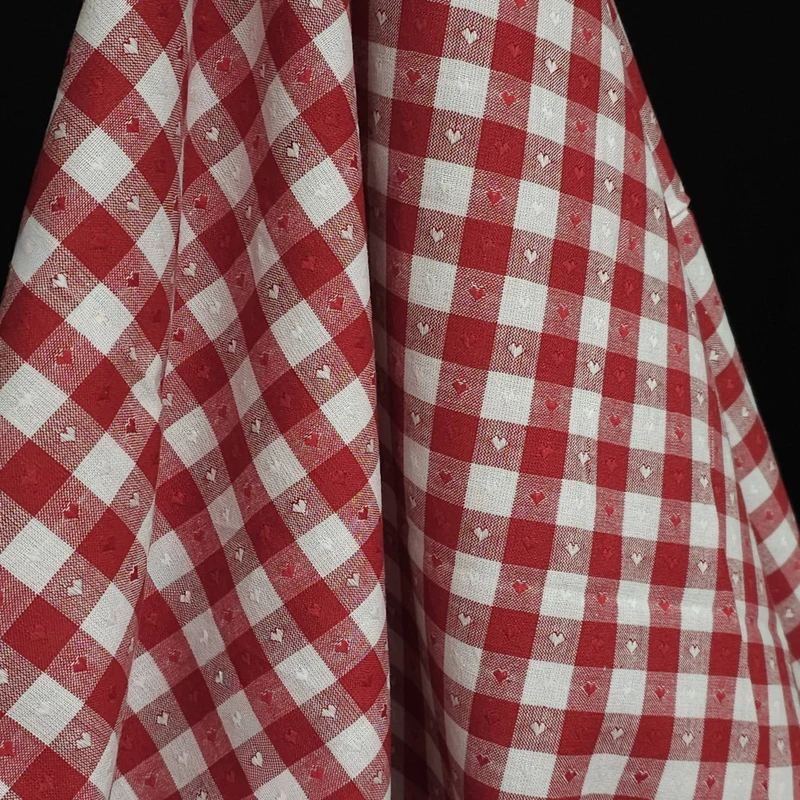 Tissé Teint | 100 % Coton | Queen of Hearts | Cœurs Vichy | Cerise | Fableism