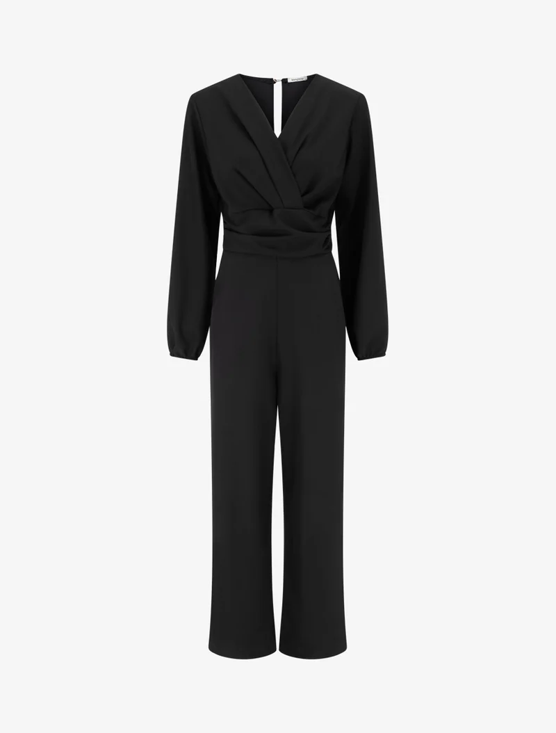 Combinaison manches longues à taille effet drapé - Noir