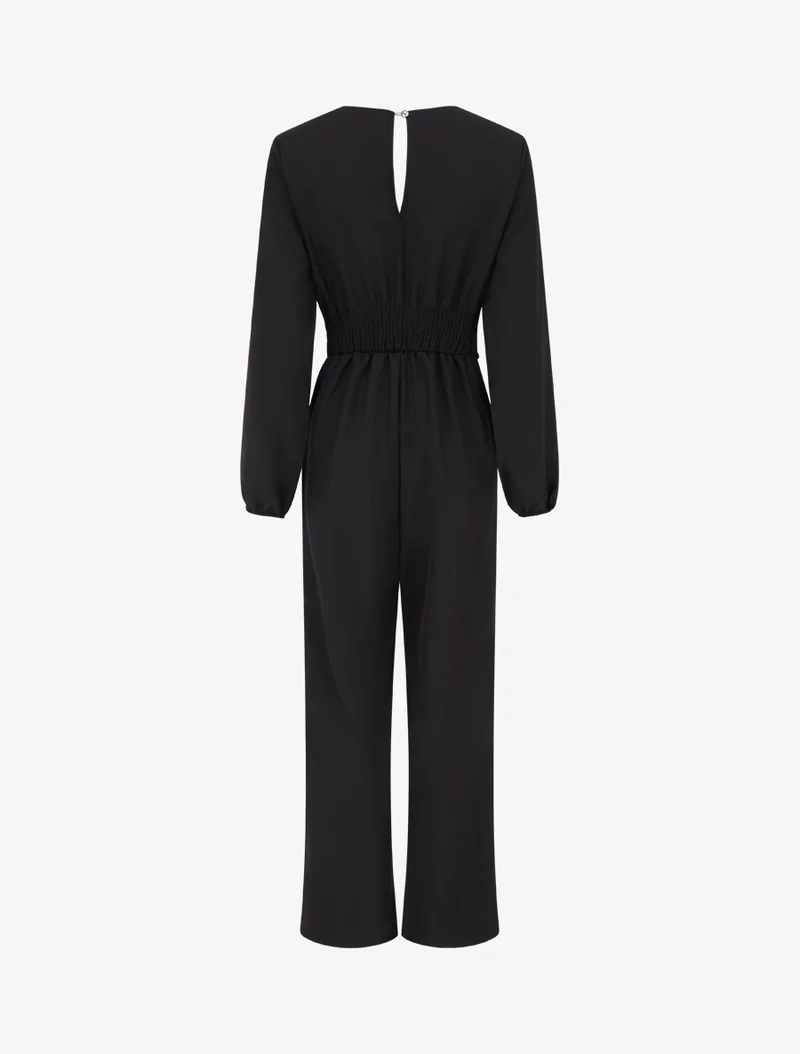 Combinaison manches longues à taille effet drapé - Noir