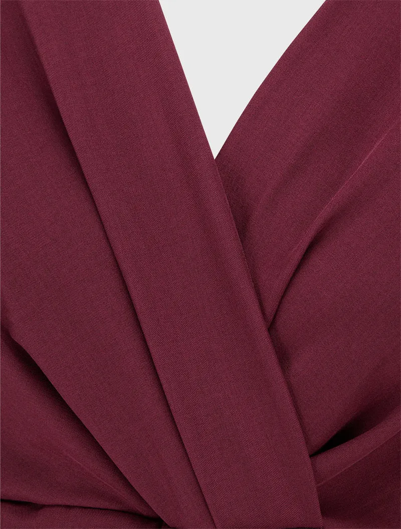 Combinaison manches longues à taille effet drapé - Lie de vin