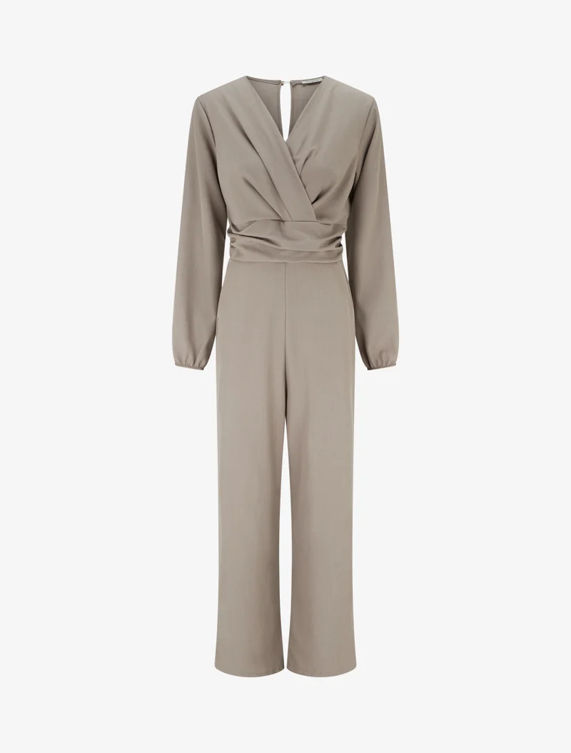 Combinaison manches longues à taille effet drapé - Taupe