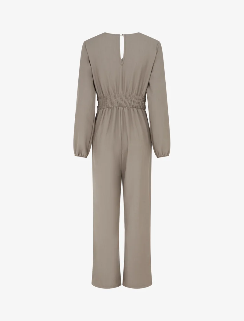 Combinaison manches longues à taille effet drapé - Taupe