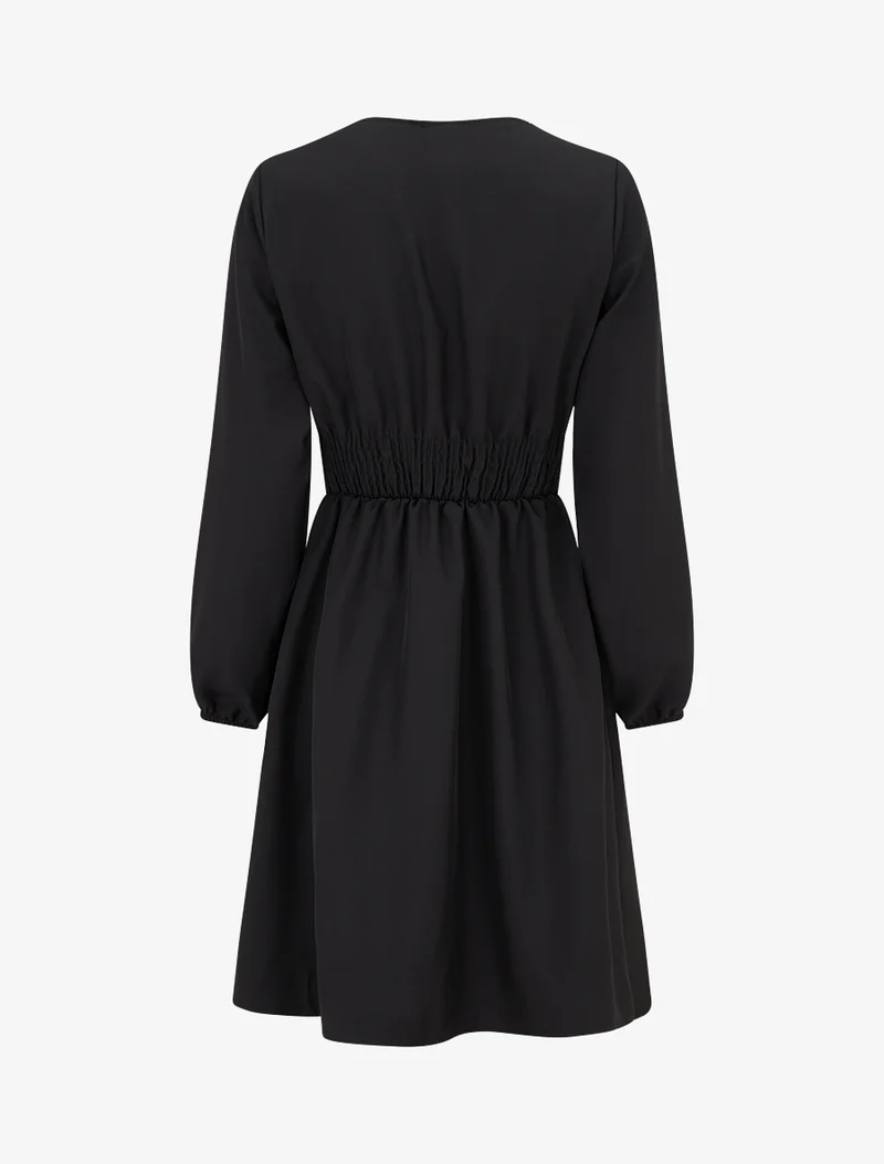 Robe évasée unie à manches longues et dentelle - Noir