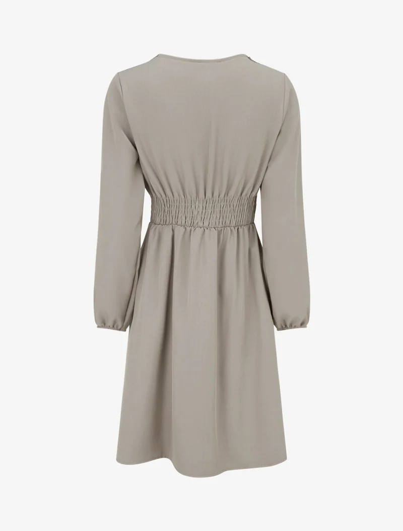 Robe évasée unie à manches longues et dentelle - Taupe