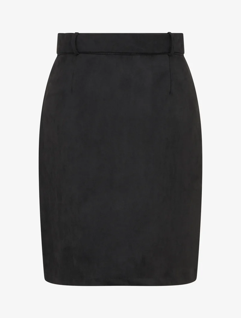 Jupe crayon taille haute en suédine à zip - Noir