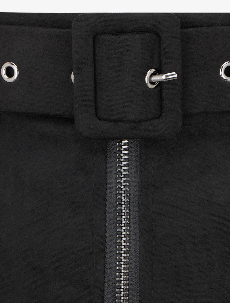 Jupe crayon taille haute en suédine à zip - Noir