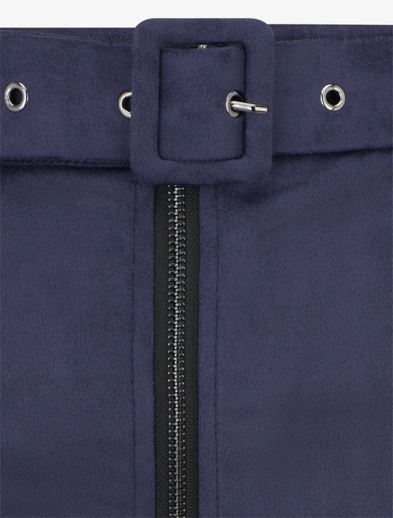 Jupe crayon taille haute en suédine à zip - Marine