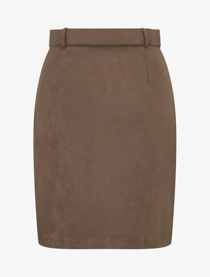 Jupe crayon taille haute en suédine à zip - Marron