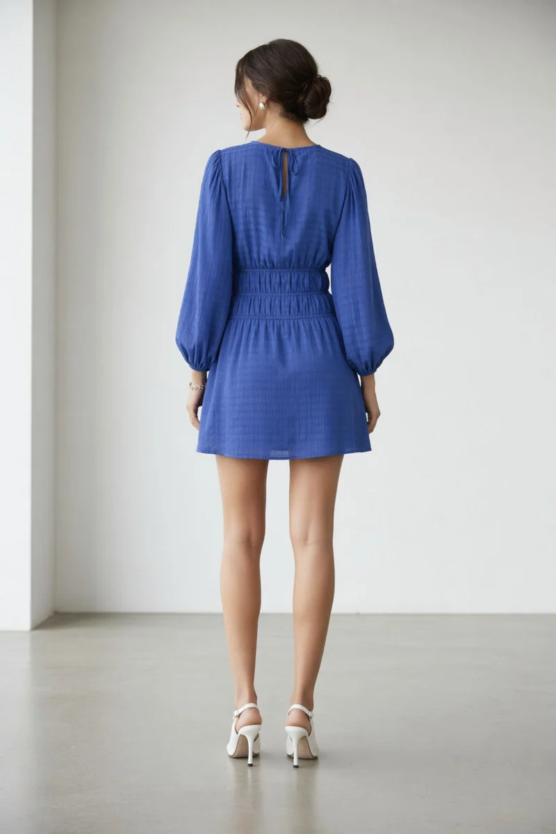 Bari|100% Viscose Bishop Sleeve Mini Dress