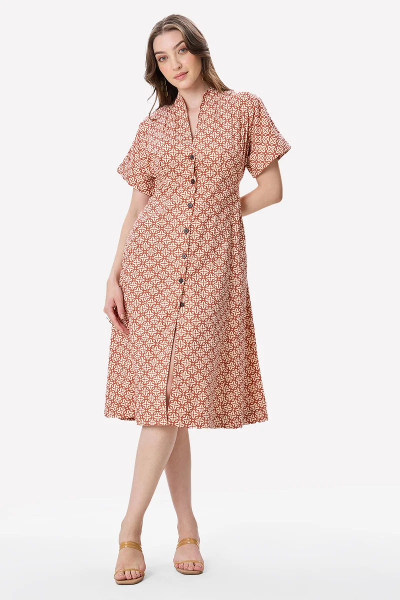 Brora|100% Cotton Pleat Detail Midi Dress