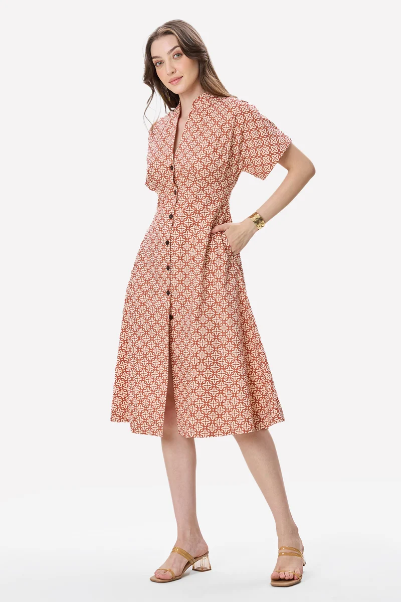 Brora|100% Cotton Pleat Detail Midi Dress
