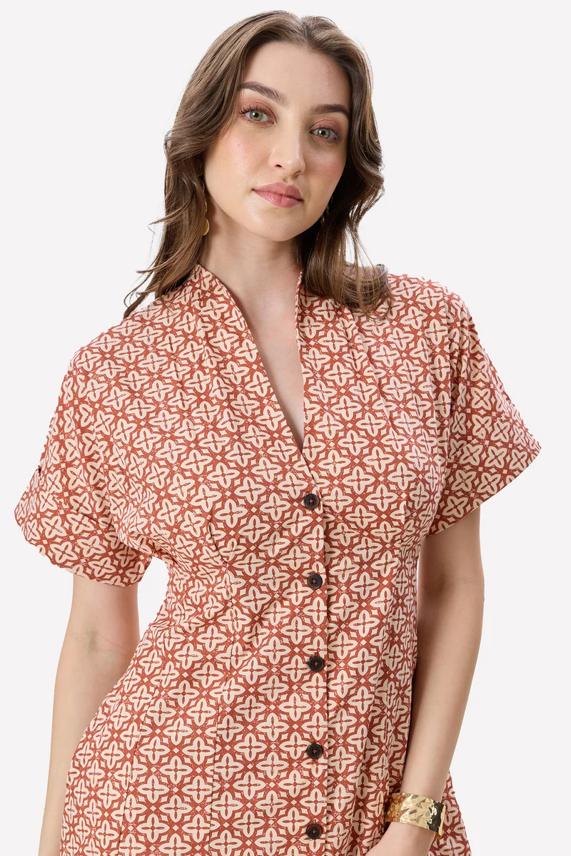 Brora|100% Cotton Pleat Detail Midi Dress