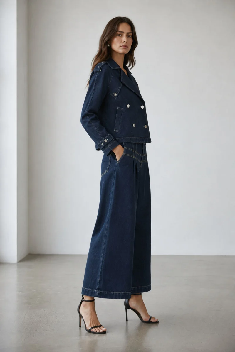 Kenna|100% Cotton Double Breasted Denim Blazer