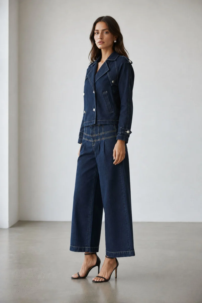 Kenna|100% Cotton Double Breasted Denim Blazer