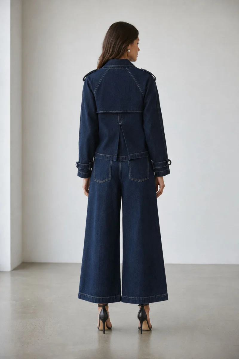 Kenna|100% Cotton Double Breasted Denim Blazer