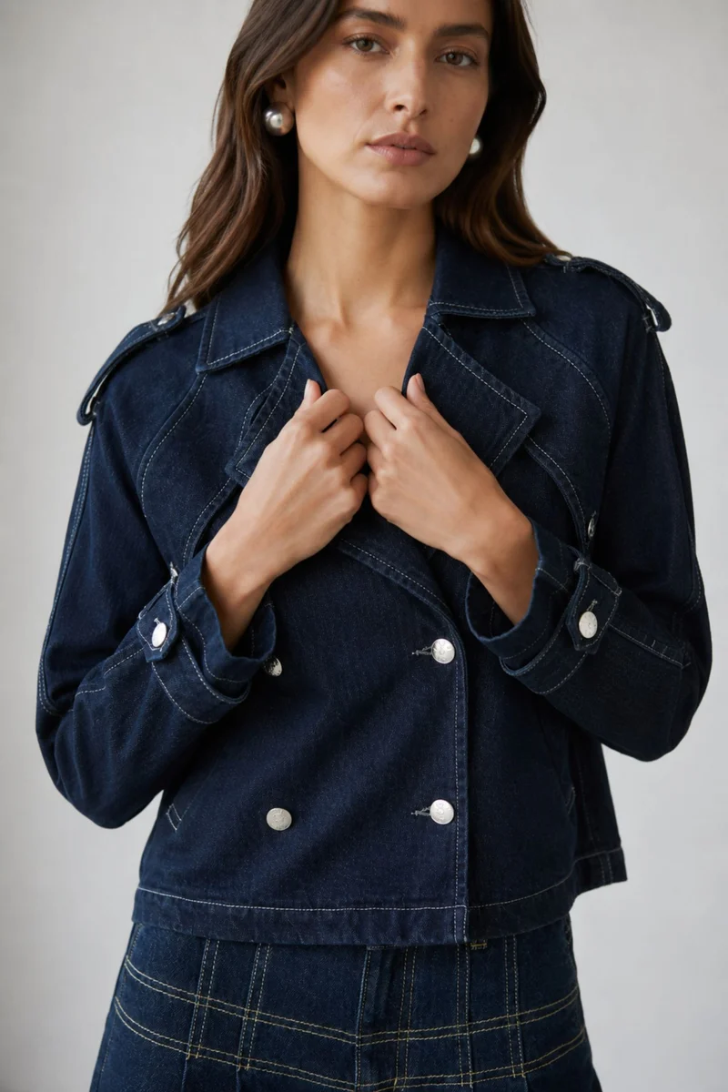 Kenna|100% Cotton Double Breasted Denim Blazer