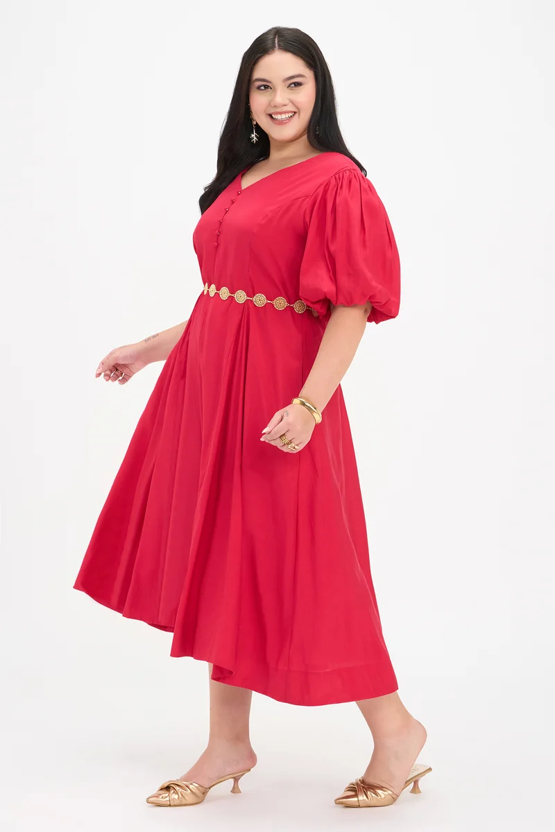Prema|100% Viscose Fit And Flare Midi Dress