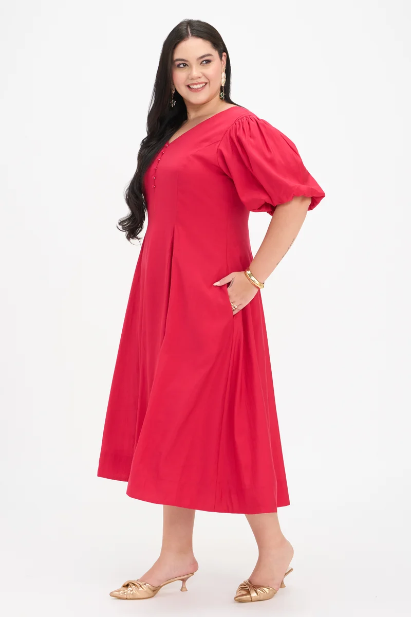 Prema|100% Viscose Fit And Flare Midi Dress