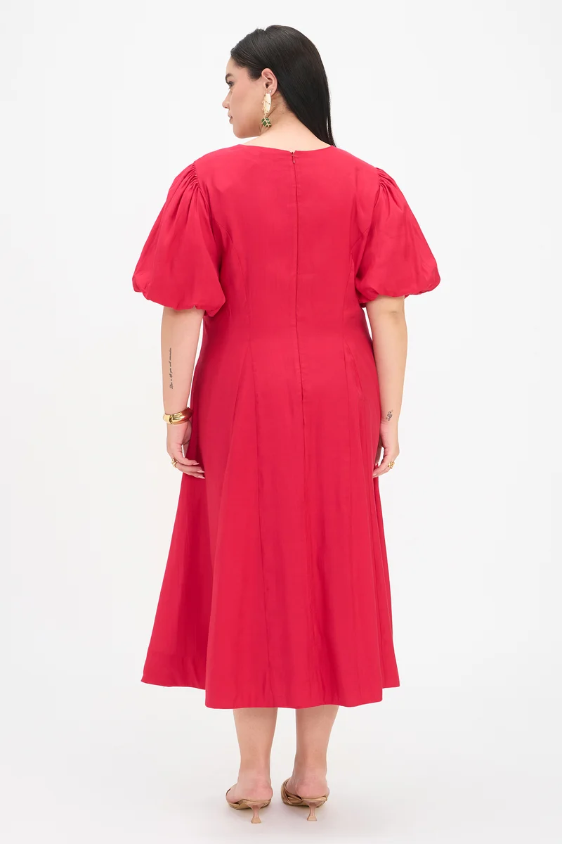 Prema|100% Viscose Fit And Flare Midi Dress