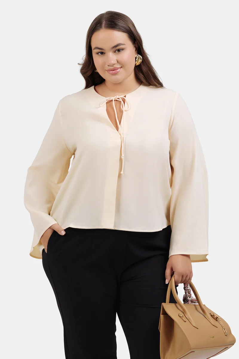 Seyma|Crepe Flared Top With Front Tie-Up Detail