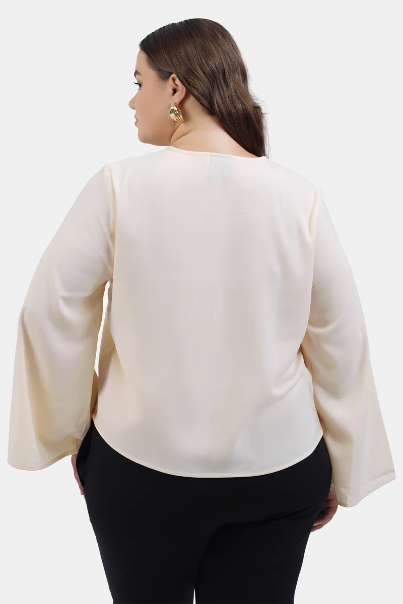 Seyma|Crepe Flared Top With Front Tie-Up Detail