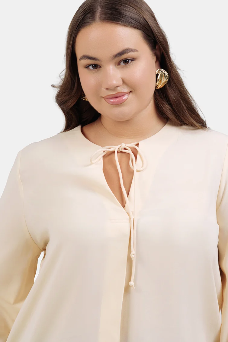 Seyma|Crepe Flared Top With Front Tie-Up Detail