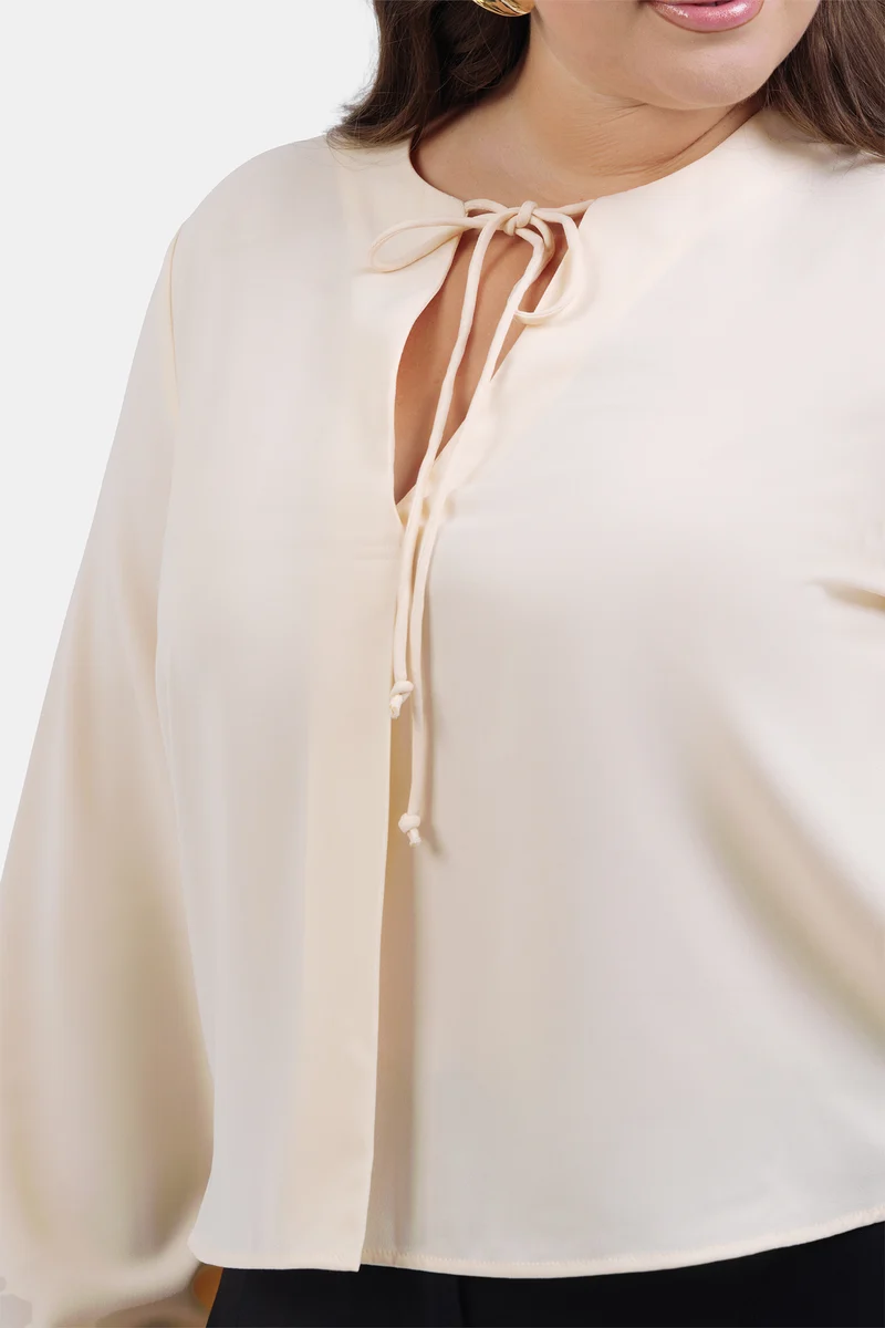 Seyma|Crepe Flared Top With Front Tie-Up Detail