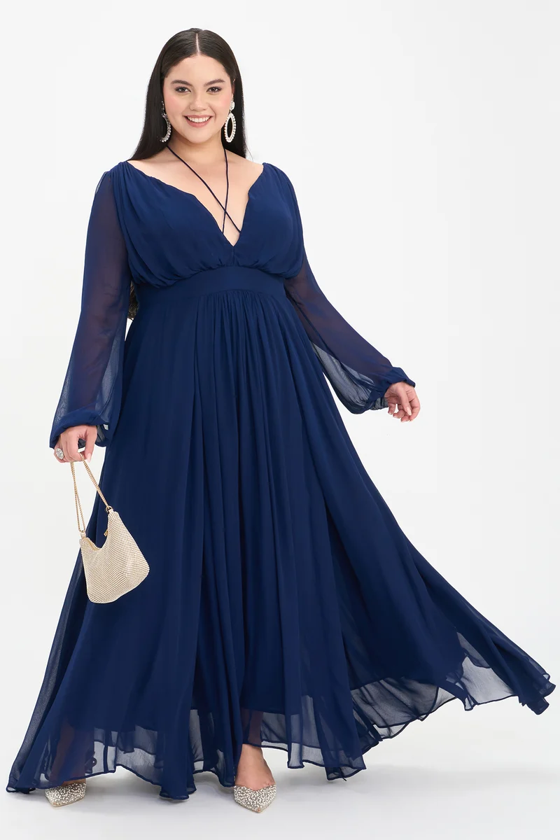Tris|100% Viscose Fit And Flare Maxi Dress