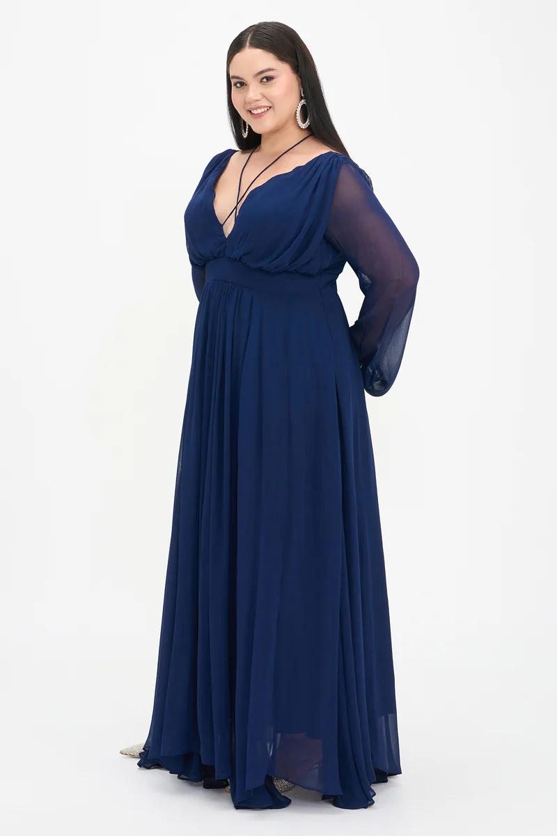 Tris|100% Viscose Fit And Flare Maxi Dress